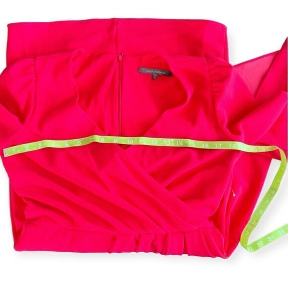 JULIA JORDAN Pleated Faux-Wrap Long-Sleeve Dress in Cherry Size 4 - Picture 15 of 17